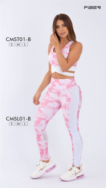 LEGGING DEPORTIVO COLOMBIANO MARCA FIBER MILITAR ROSA