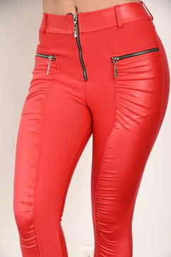 LEGGING CASUAL EFECTO CUERO GLOSSY ROJO