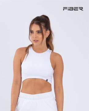 CROP TOP DEPORTIVO COLOMBIANO MARCA FIBER COLOR BLANCO