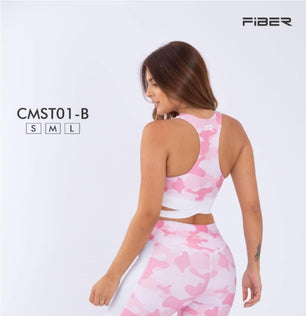 CROP TOP DEPORTIVO COLOMBIANO MARCA FIBER MILITAR ROSA