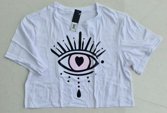 BLUSA / TOP CROP COLOMBIANO OJO TURCO BLANCO/ ROSA