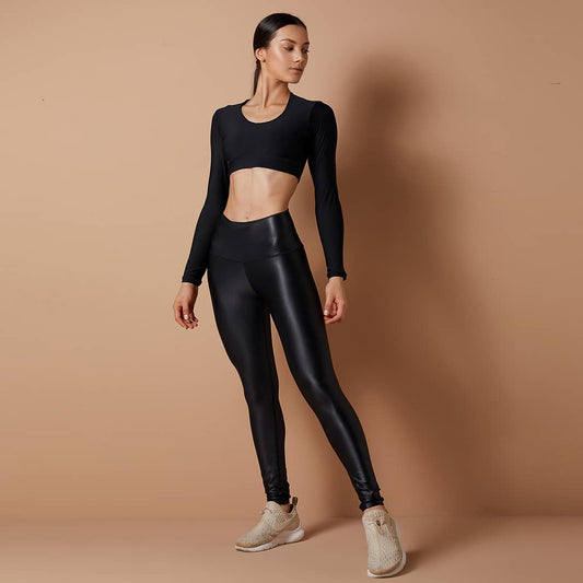 LEGGING DEPORTIVO/ CASUAL EFECTO CUERO GLOSSY NEGRO