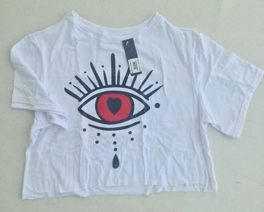 BLUSA / TOP CROP COLOMBIANO OJO TURCO BLANCO/ ROJO