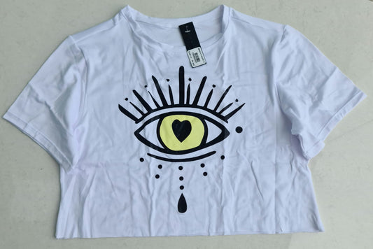 BLUSA / TOP CROP OJO TURCO BLANCO/ AMARILLO